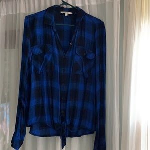Tie front flannel shirt